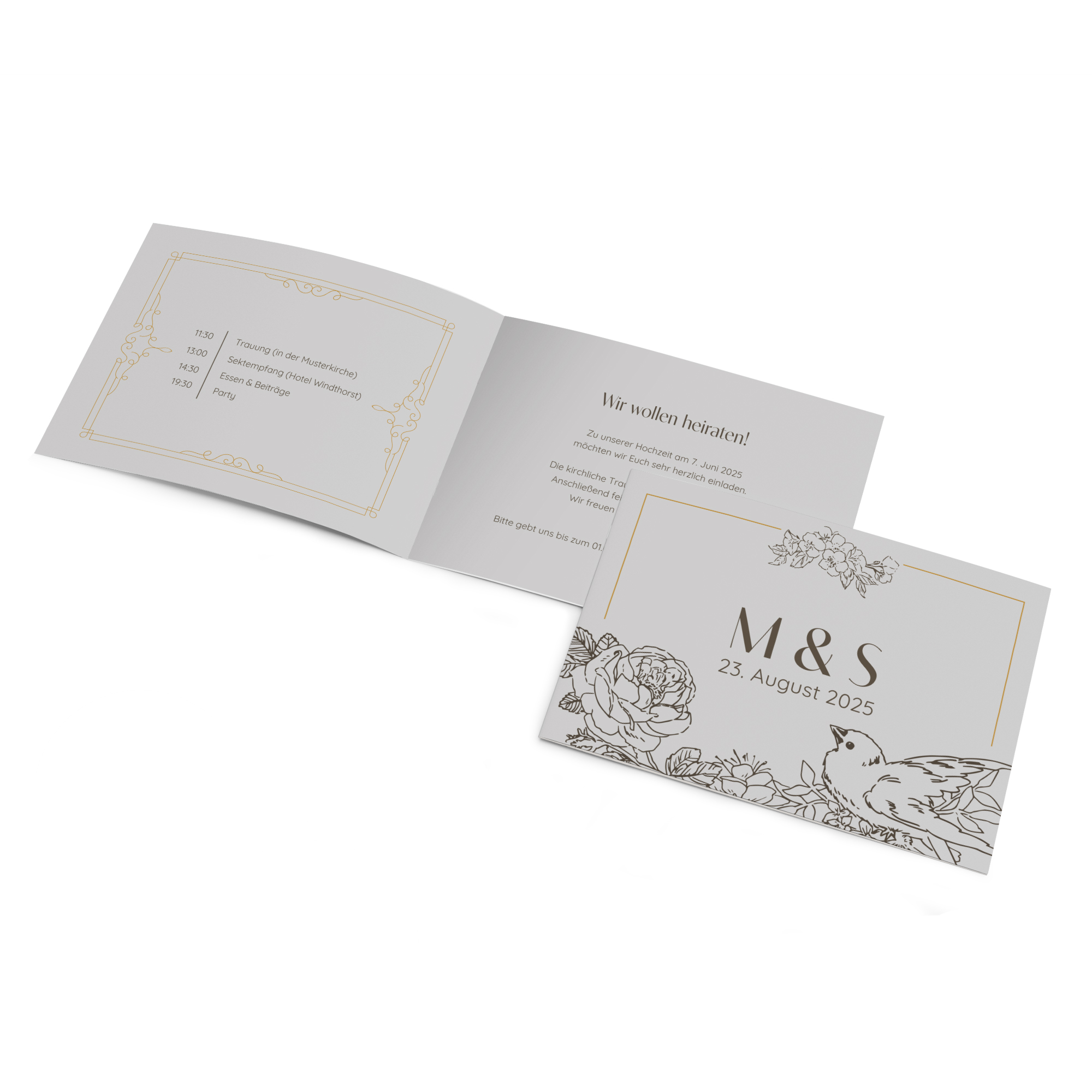 Klappkarte DIN A6 im Querformat - Vintage - "Petal Bird"