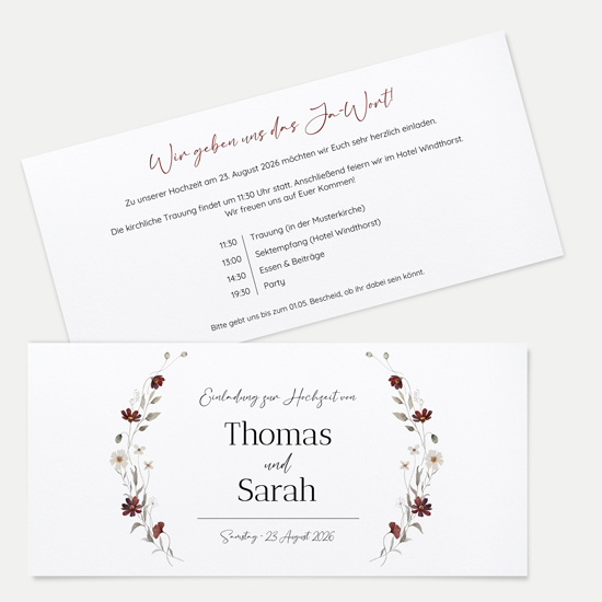 Postkarten DIN lang im Querformat 210 x 98 mm - Vintage "Wildflower Note"