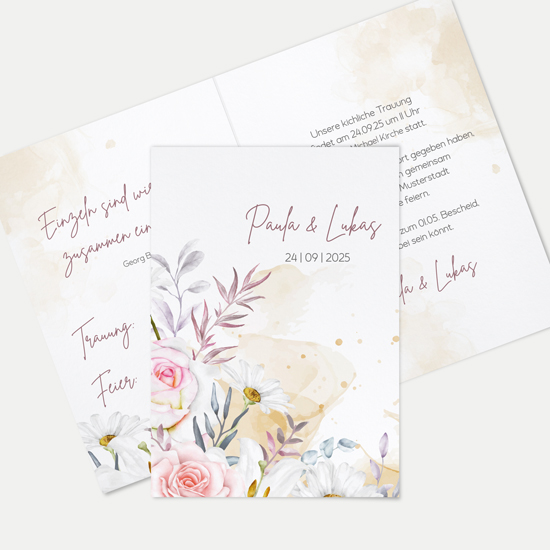 Klappkarte DIN A6 im Hochformat -Aquarell "lily & rose"