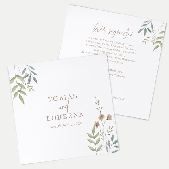 Postkarte Quadrat 148 x 148 mm - Boho "Soft Leaves"