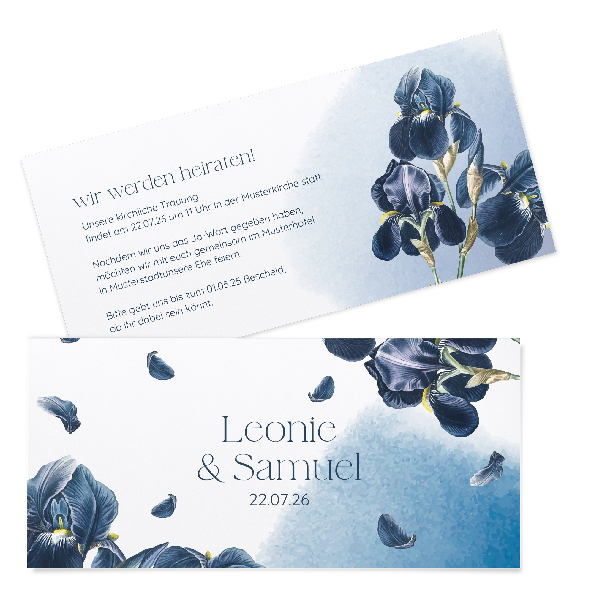 Postkarten DIN lang im Querformat 210 x 98 mm - Floral "Blue Petal"