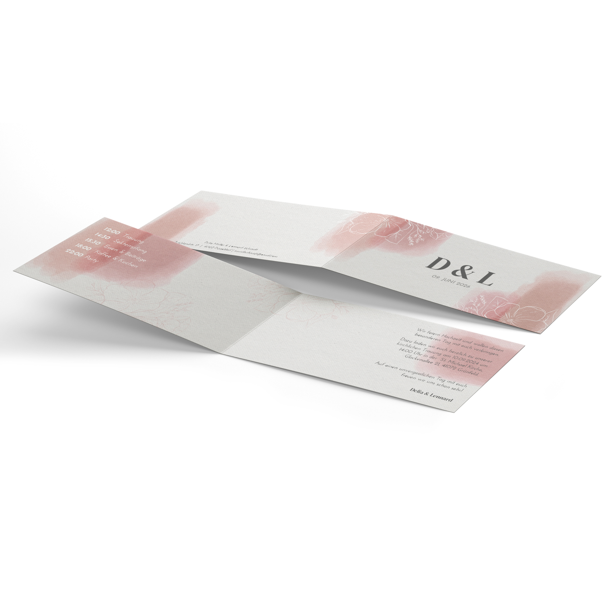 Klappkarte DIN lang im Querformat Aquarell - "dusty bloom"