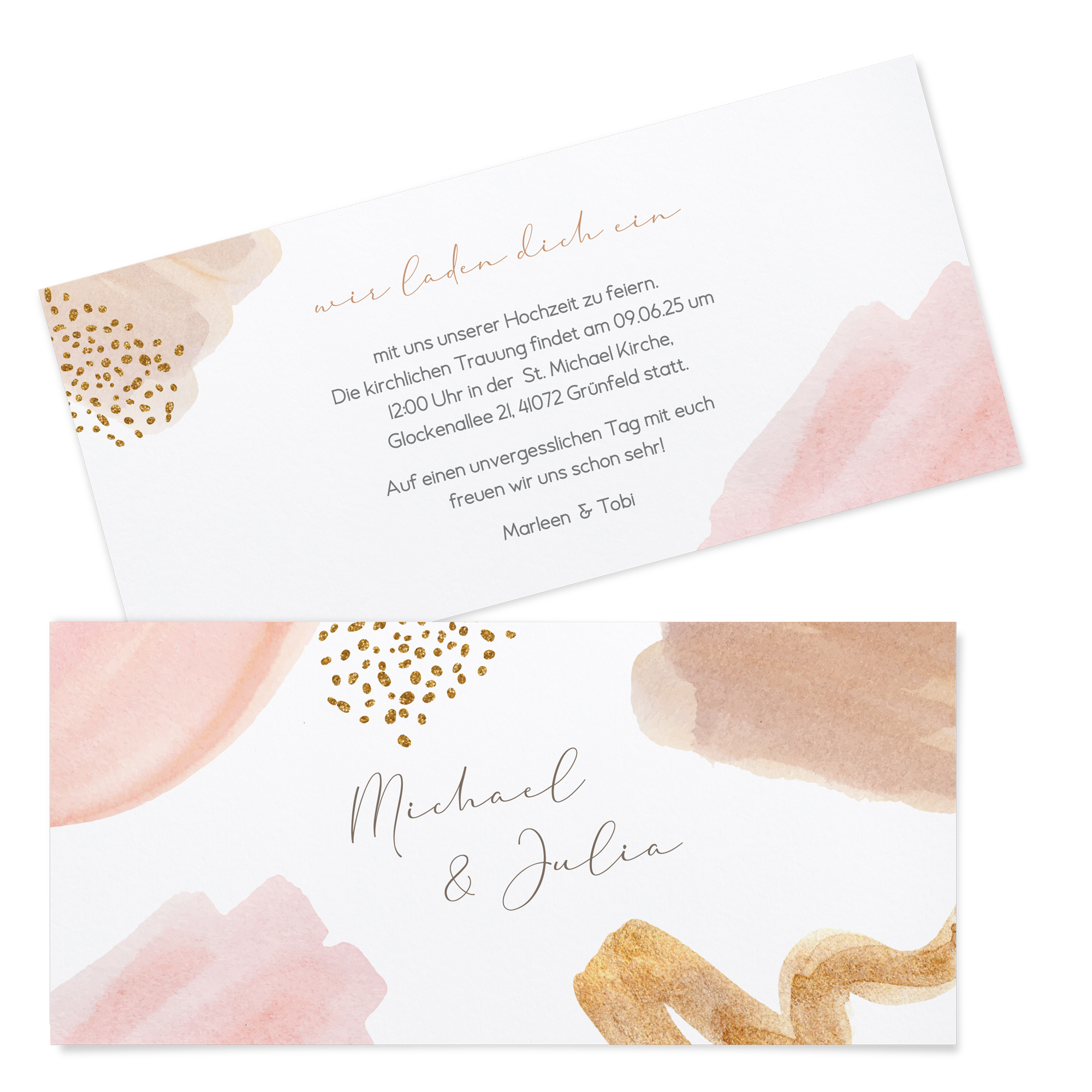 Postkarten DIN lang im Querformat 210 x 98 mm - Aquarell "Golden Blush"