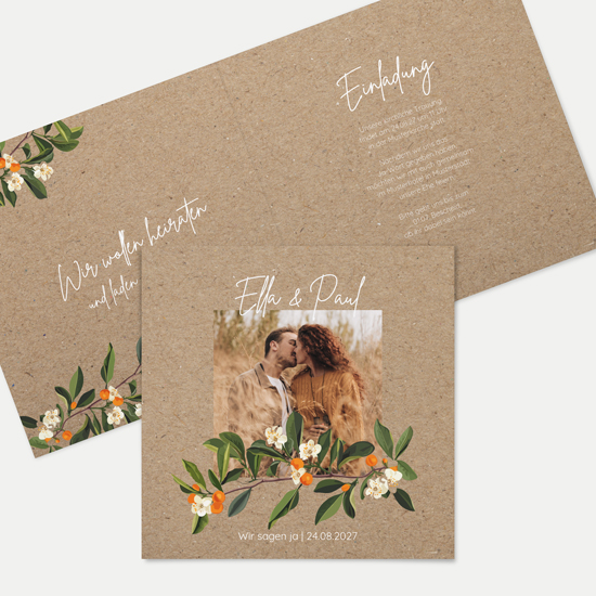 Klappkarte Quadratisch 148 x 148 mm - Greenery "orange craft"