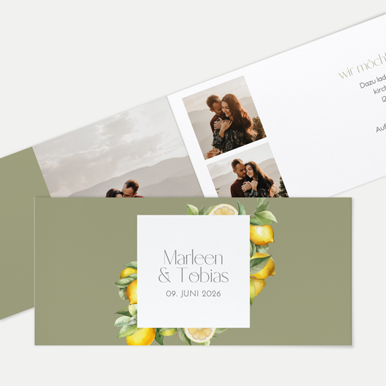 Klappkarte DIN lang im Querformat Aquarell - "Olive & Lemon"