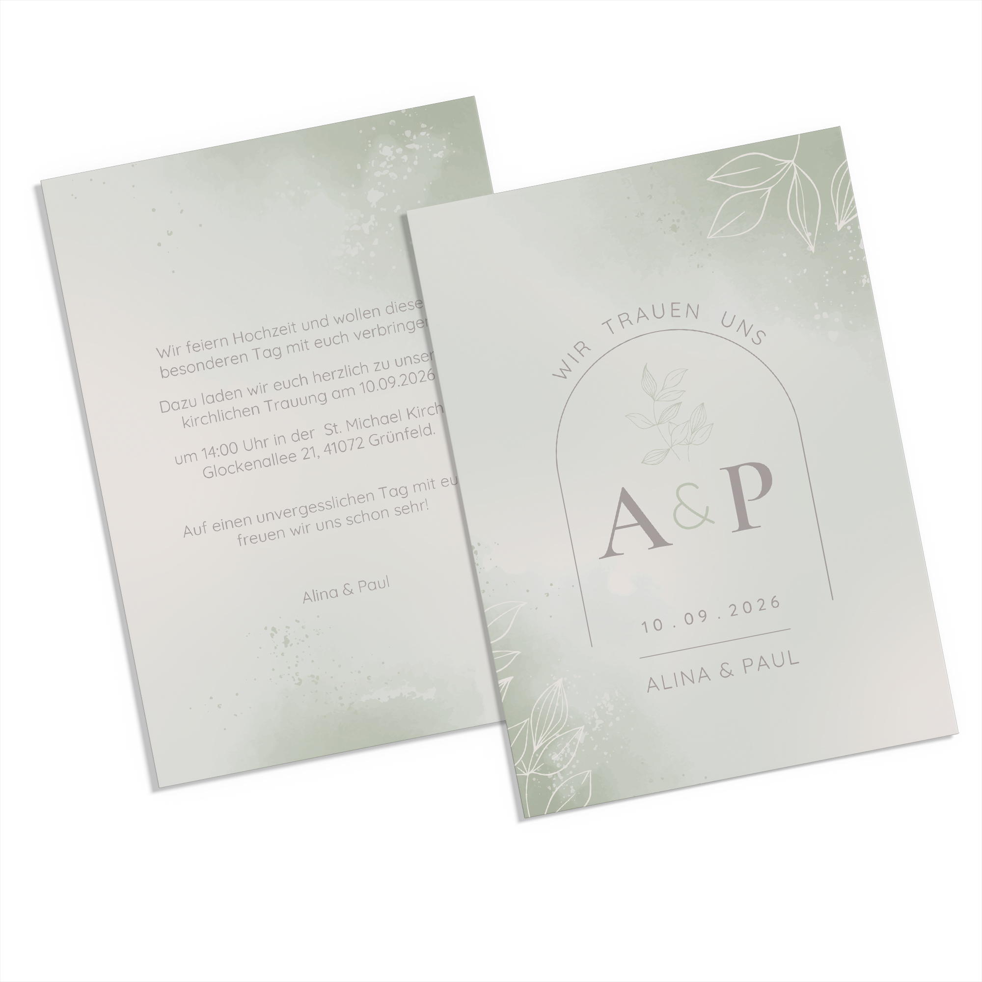 Postkarte DIN A6 im Hochformat - Aquarell "faded green"