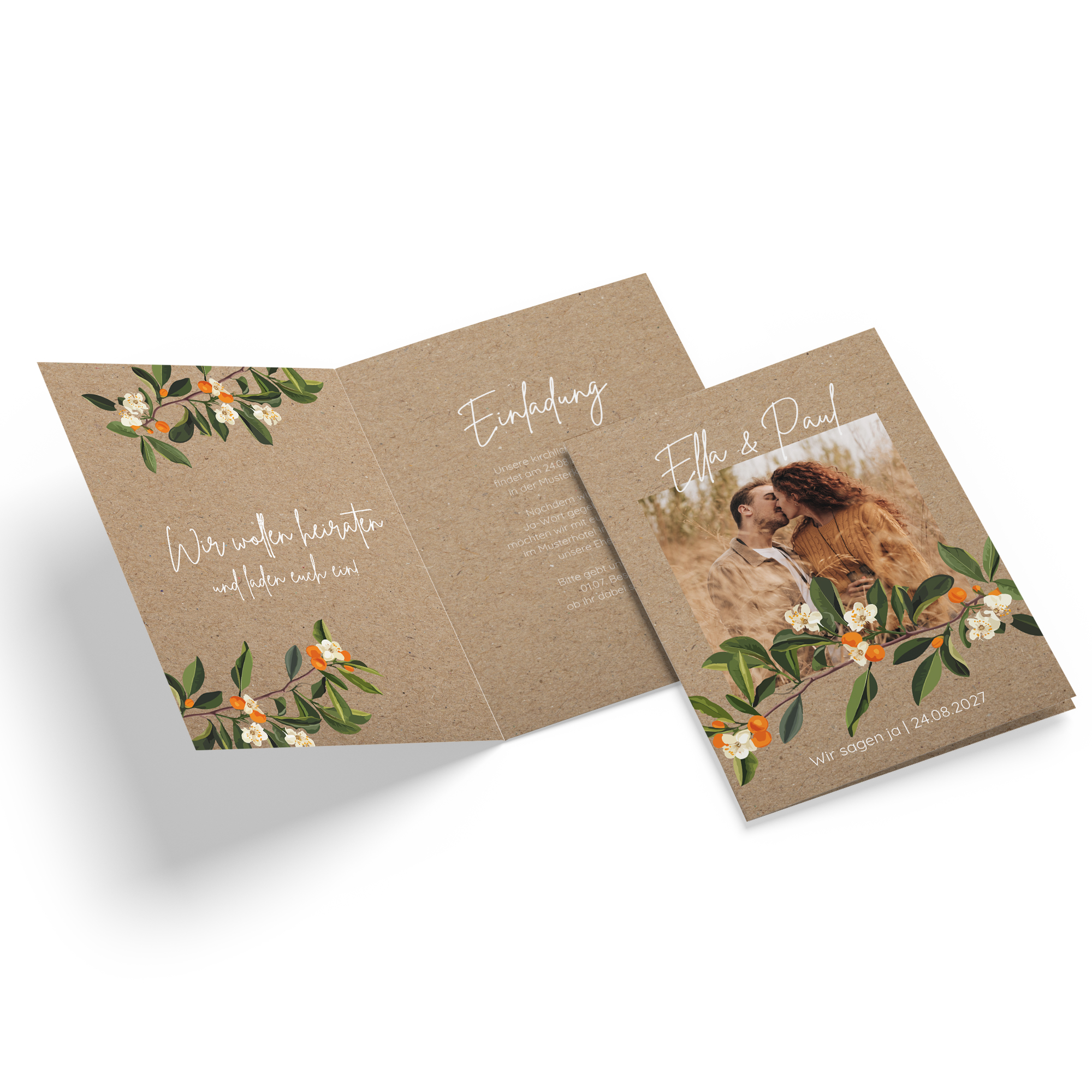 Klappkarte DIN A6 im Hochformat-Greenery "orange craft"