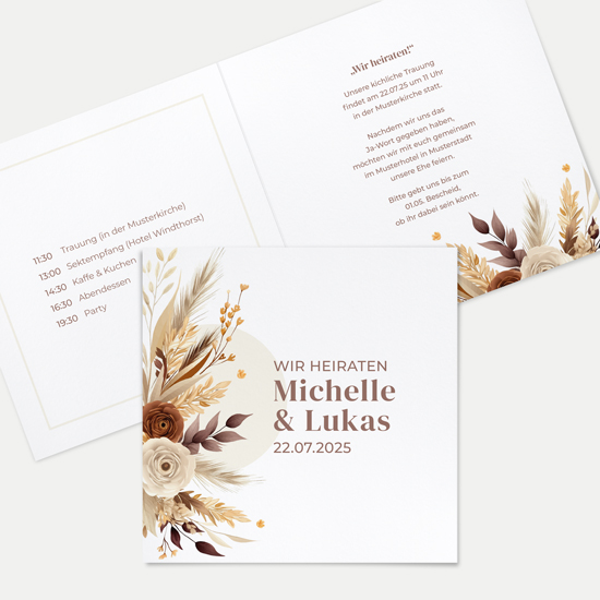 Klappkarte Quadratisch 148 x 148 mm - Boho "Earth Bouquet"