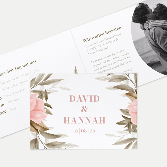 Klappkarte DIN A6 im Querformat - Floral "Rose Leaf"