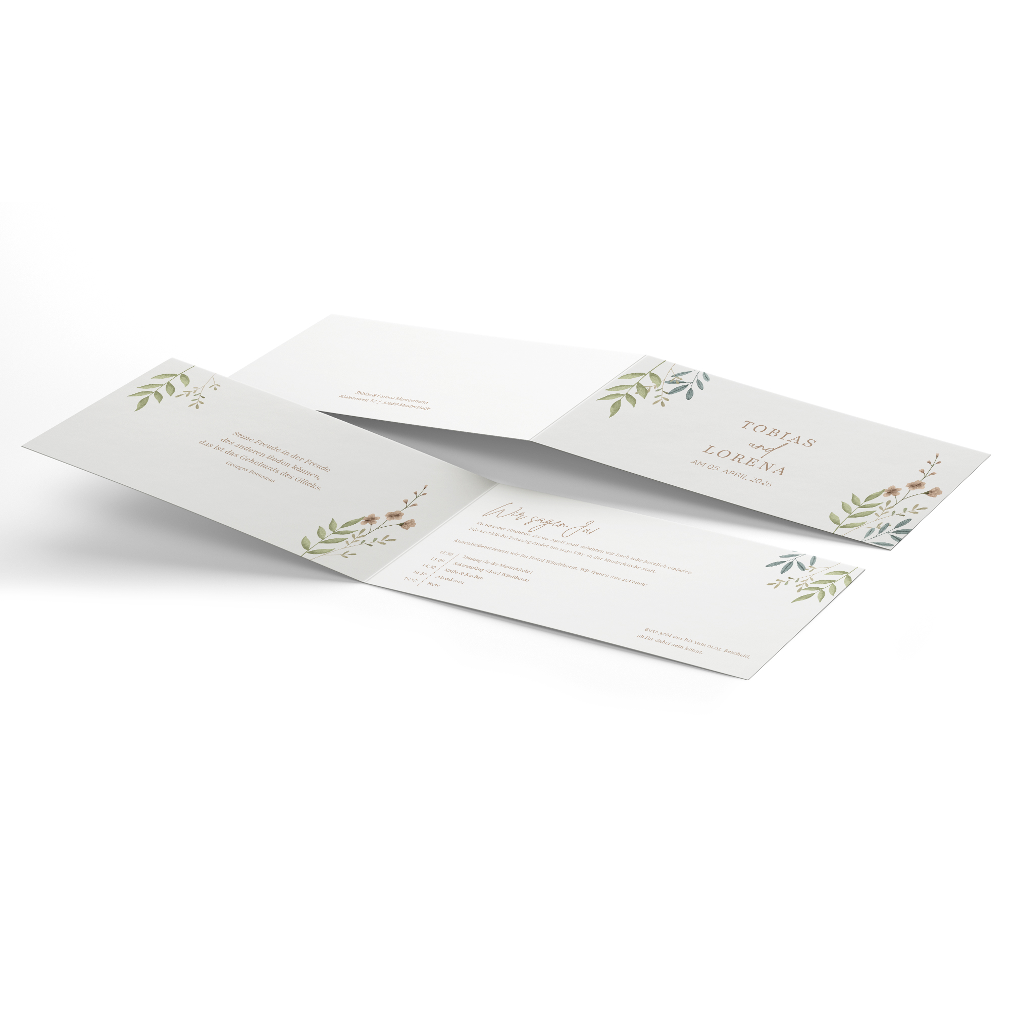 Klappkarte DIN lang im Querformat - Boho "Soft Leaves"
