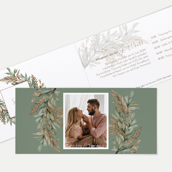 Klappkarte DIN lang im Querformat - Boho "Rooted Together"