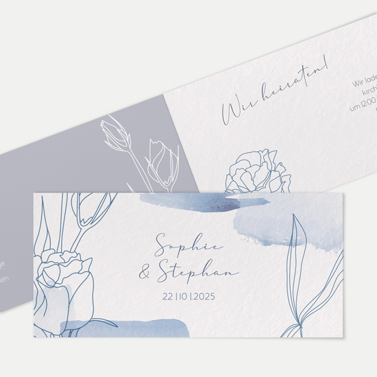 Klappkarte DIN lang im Querformat Aquarell - "midnight petals"