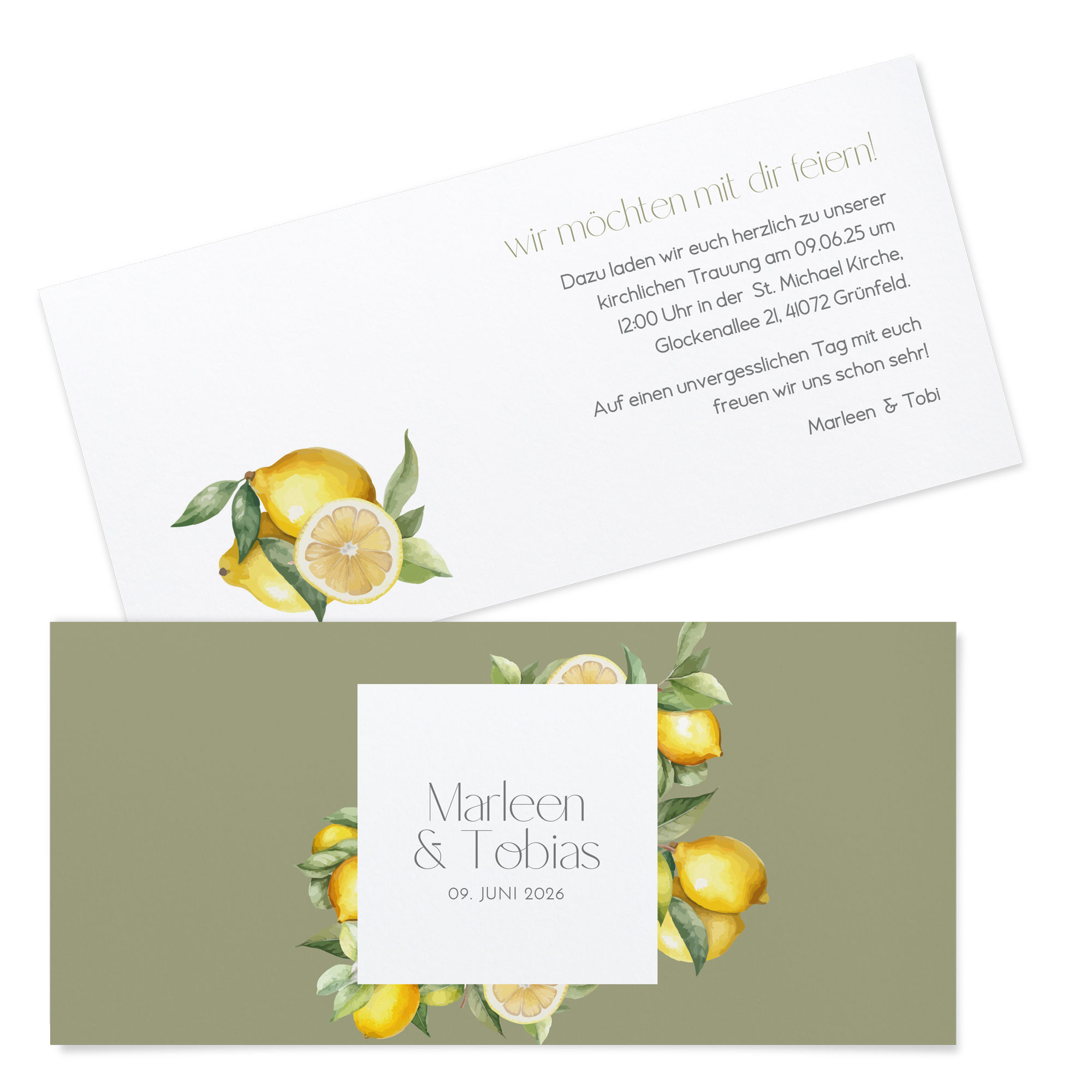 Postkarten DIN lang im Querformat 210 x 98 mm - Aquarell "Olive & Lemon"