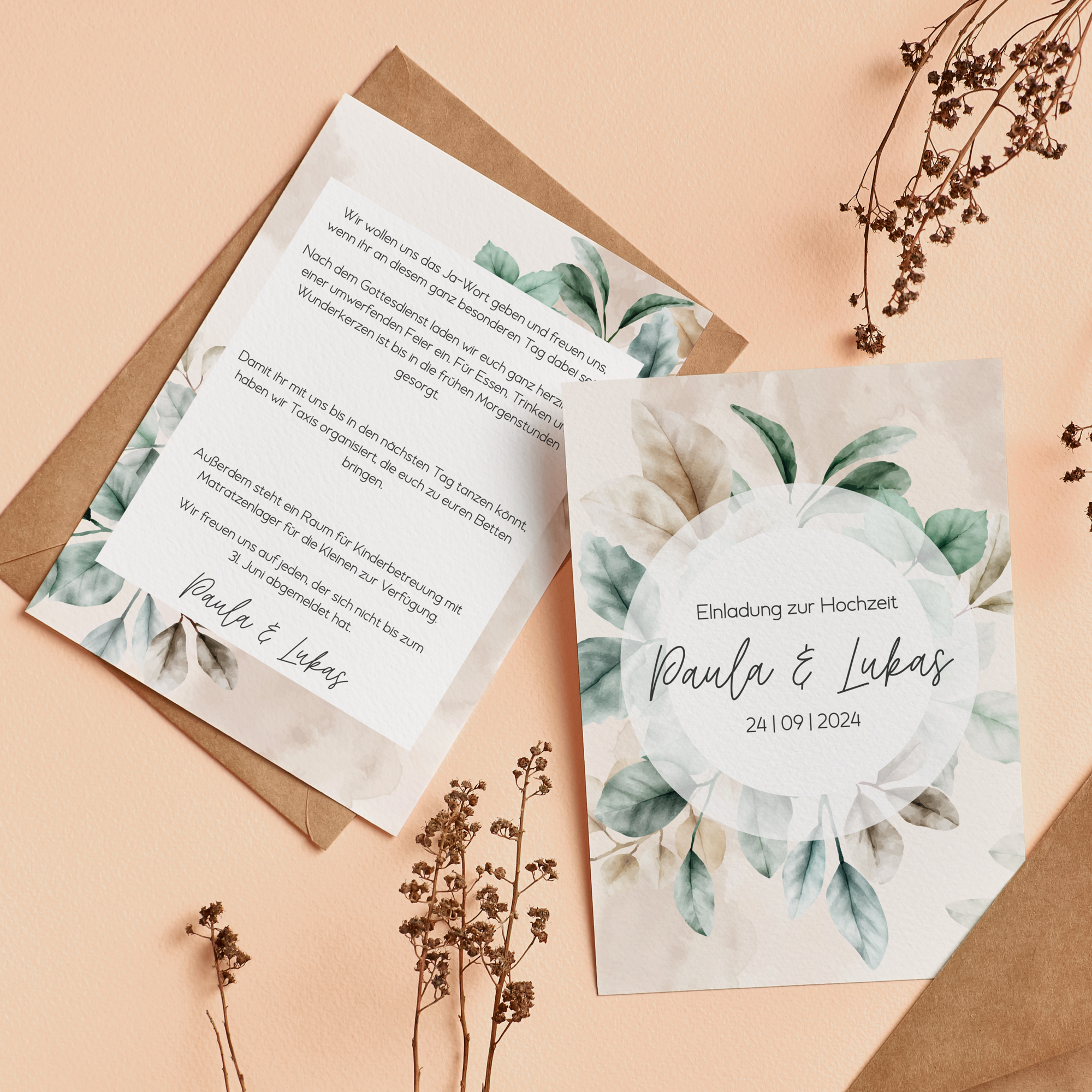 Postkarte DIN A6 im Hochformat - Aquarell "leaf & taupe"