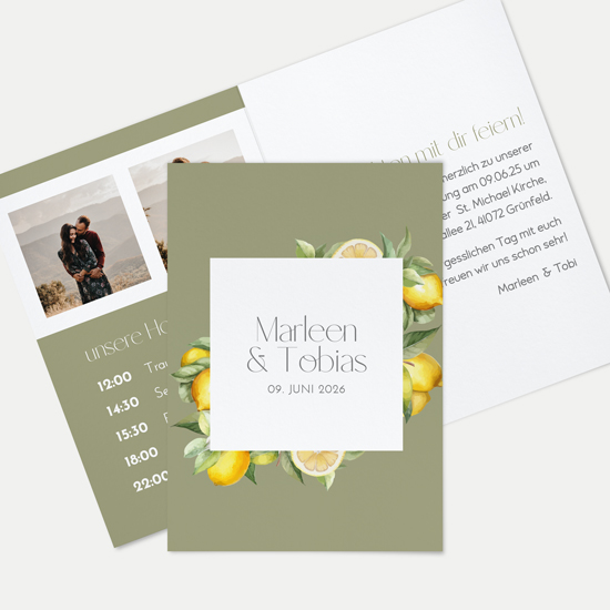 Klappkarte DIN A6 im Hochformat -Aquarell "Olive & Lemon"