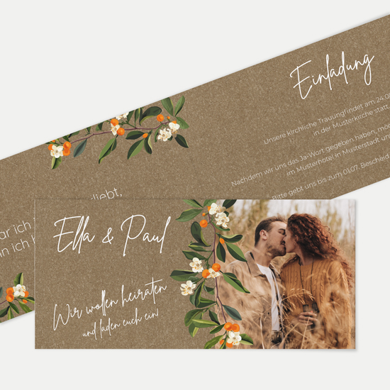 Klappkarte DIN lang im Querformat - Greenery "orange craft"