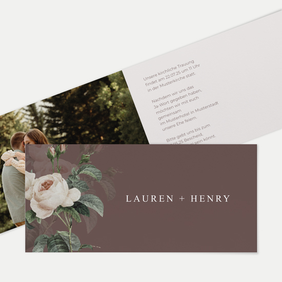 Klappkarte DIN lang im Querformat Floral - "Antique Rose"