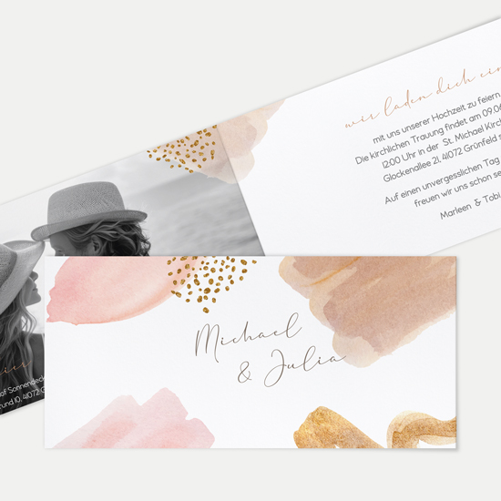 Klappkarte DIN lang im Querformat Aquarell - "Golden Blush"