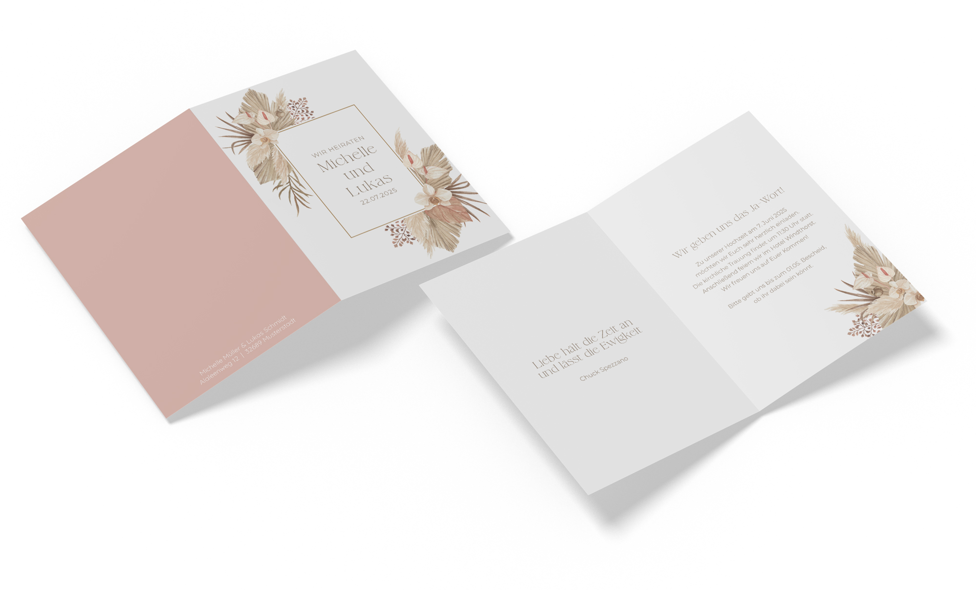 Klappkarte DIN A6 im Hochformat - Boho "Bare Golden Haze"