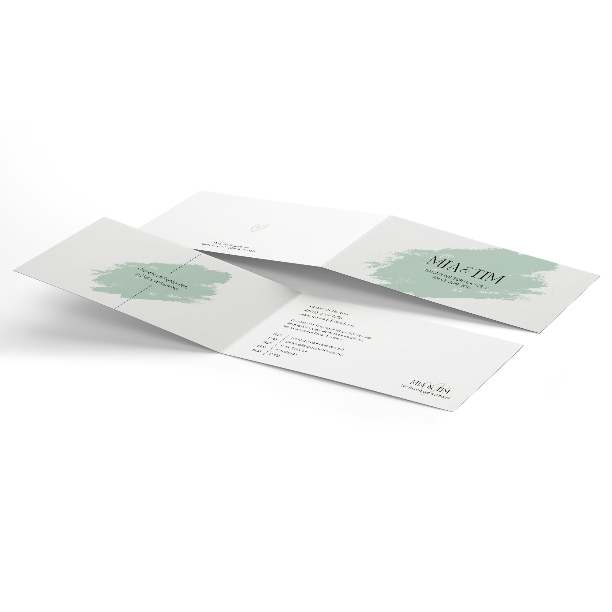 Klappkarte DIN lang im Querformat Minimalistisch - "Mint Brush"