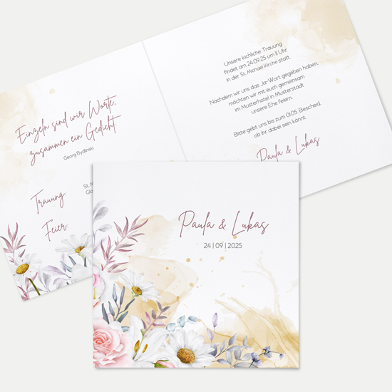 Klappkarte Quadratisch 148 x 148 mm - Aquarell - "lily & rose"