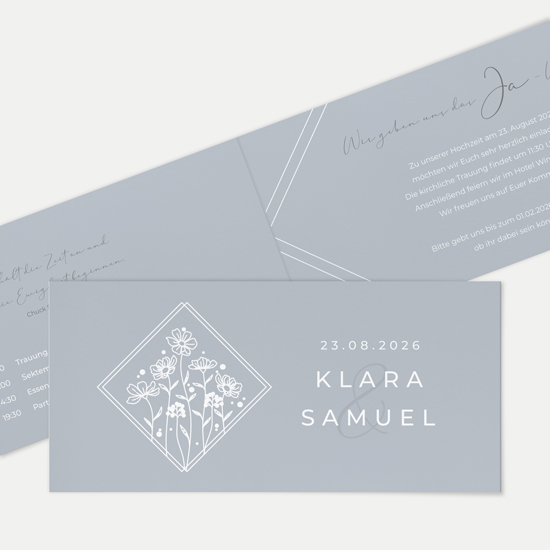 Klappkarte DIN lang im Querformat - Vintage "La Fleur Bleue"