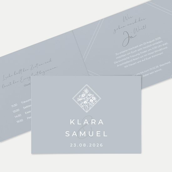 Klappkarte DIN A6 im Querformat - Vintage - "La Fleur Bleue"