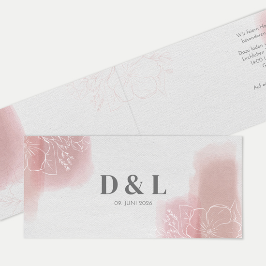 Klappkarte DIN lang im Querformat Aquarell - "dusty bloom"