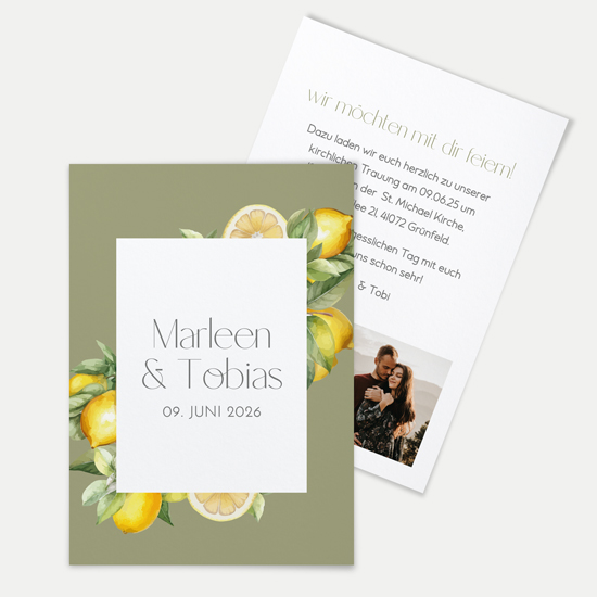 Postkarte DIN A6 im Hochformat - Aquarell "Olive & Lemon"