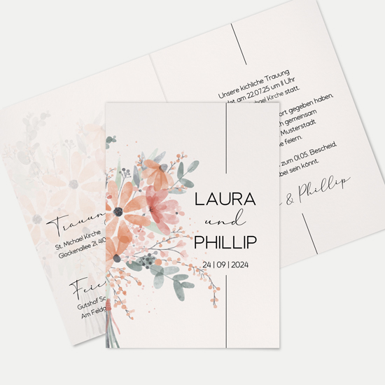 Klappkarte DIN A6 im Hochformat -Aquarell "terracotta bloom"