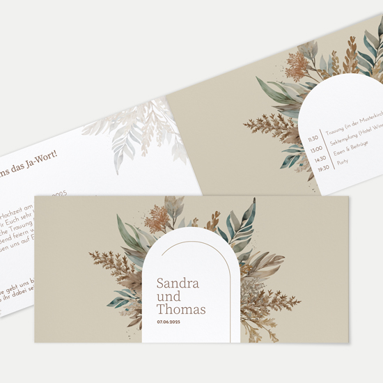 Klappkarte DIN lang im Querformat - Boho "Bare Nature"