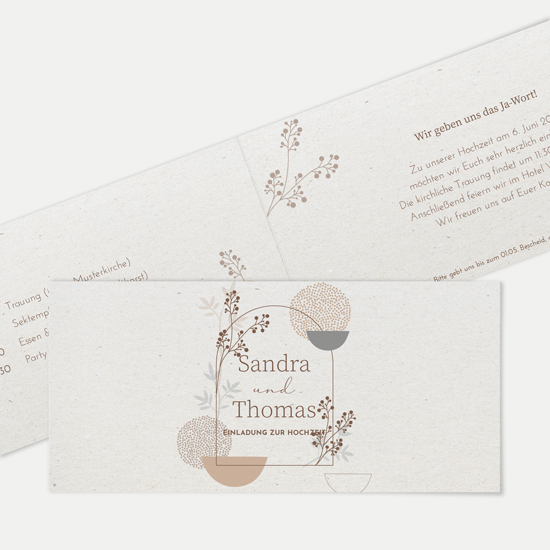 Klappkarte DIN lang im Querformat - Boho "Stone Bloom"