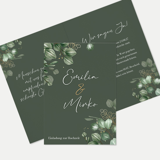 Klappkarte DIN A6 im Hochformat - Greenery "Eucalyptus Night"