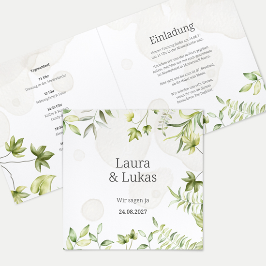 Klappkarte Quadratisch 148 x 148 mm - Greenery "leaf light"