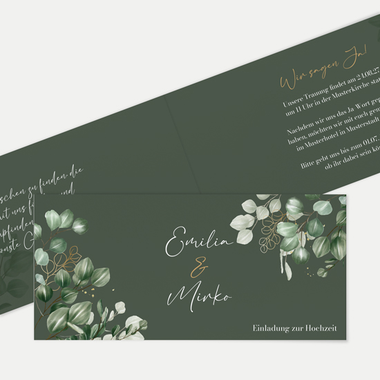 Klappkarte DIN lang im Querformat - Greenery "Eucalyptus Night"