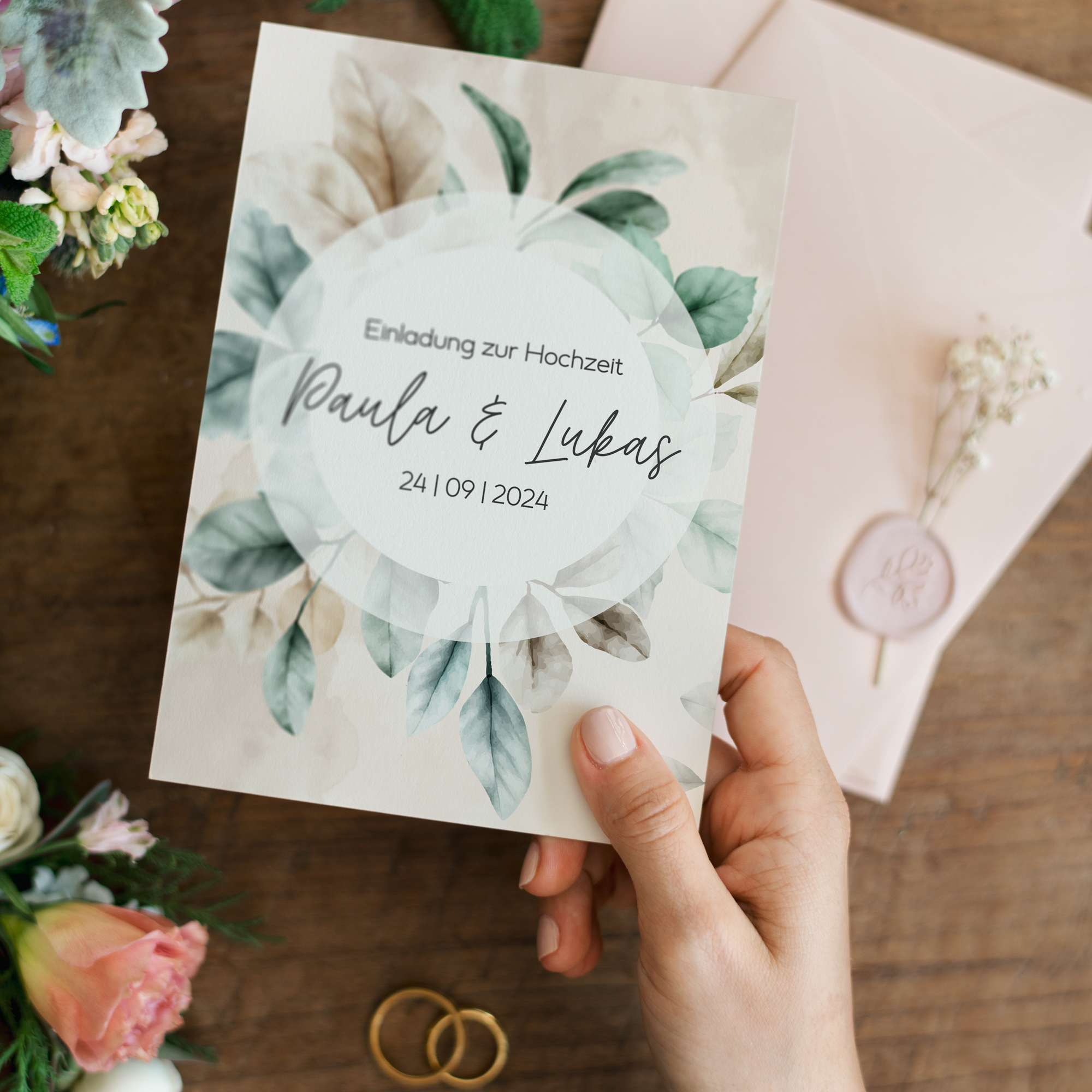 Postkarte DIN A6 im Hochformat - Aquarell "leaf & taupe"