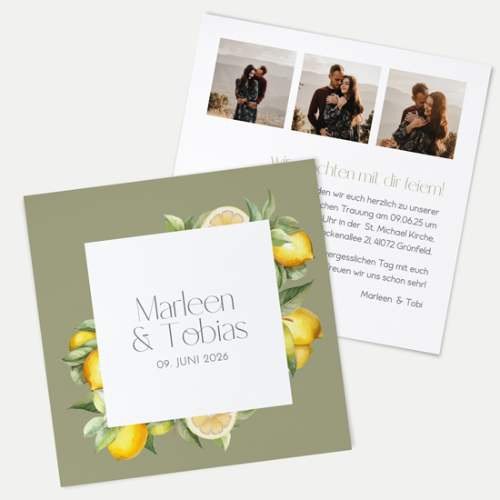 Postkarte Quadrat - Aquarell "Olive & Lemon"