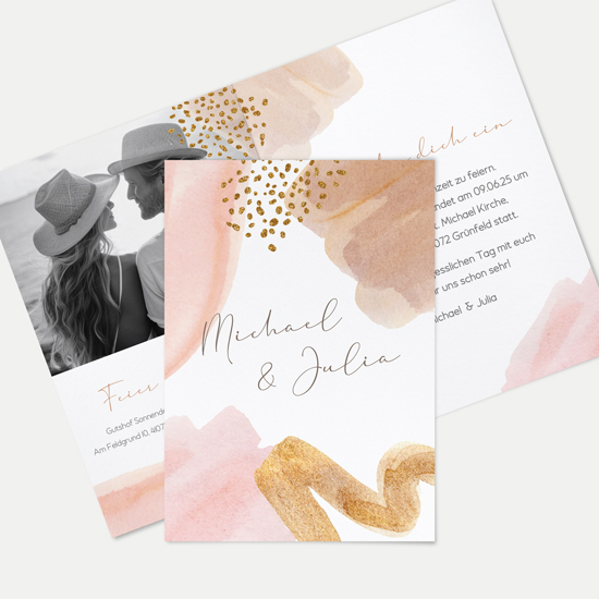 Klappkarte DIN A6 im Hochformat -Aquarell "Golden Blush"