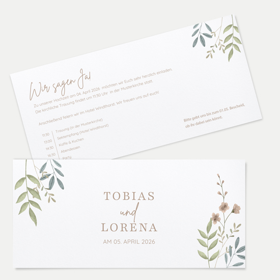 Postkarten DIN lang im Querformat 210 x 98 mm - Boho "Soft Leaves"