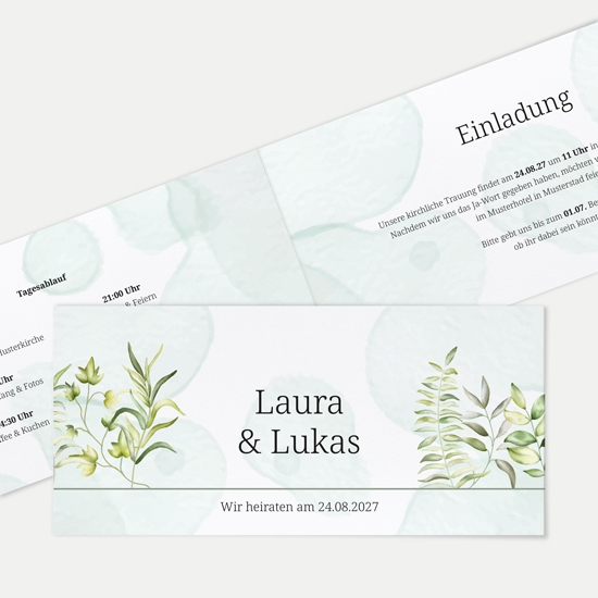 Klappkarte DIN lang im Querformat - Greenery "leaf light"