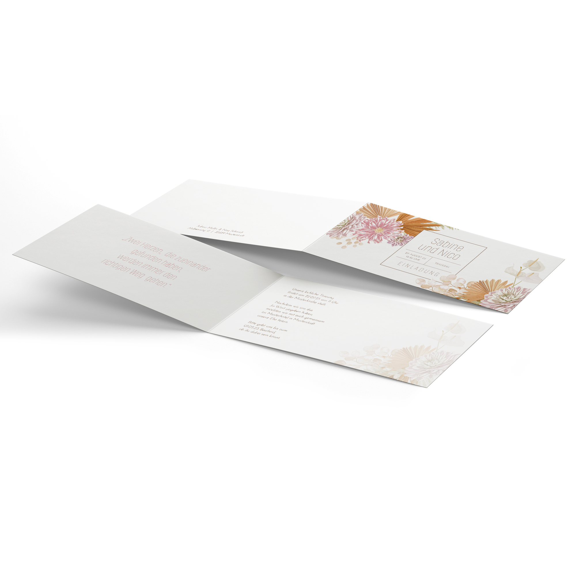 Klappkarte DIN lang im Querformat Floral - "Terracotta Blossom"