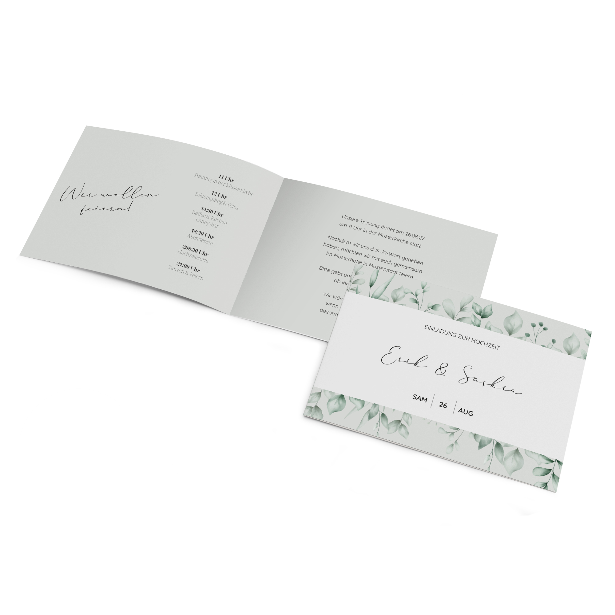 Klappkarte DIN A6 im Querformat - Greenery "Evergreen Mint"