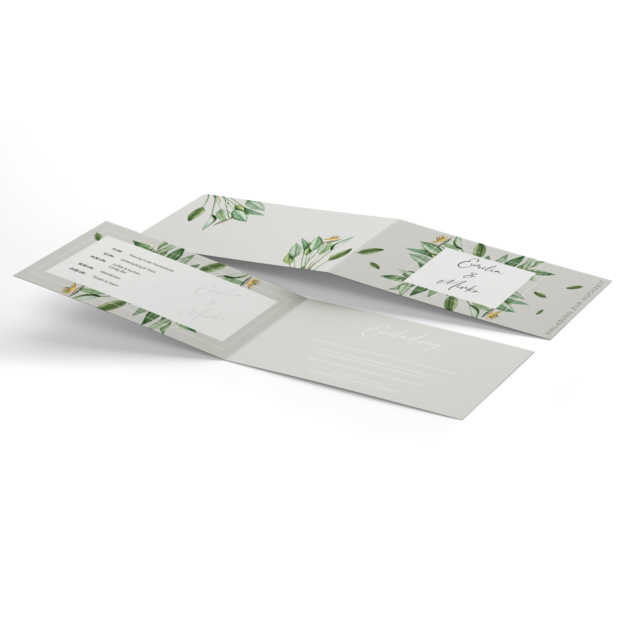 Klappkarte DIN lang im Querformat - Greenery "Tropical Frame"