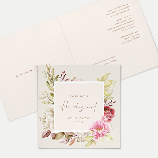 Klappkarte Quadratisch 148 x 148 mm - Floral - "Peony Bloom"