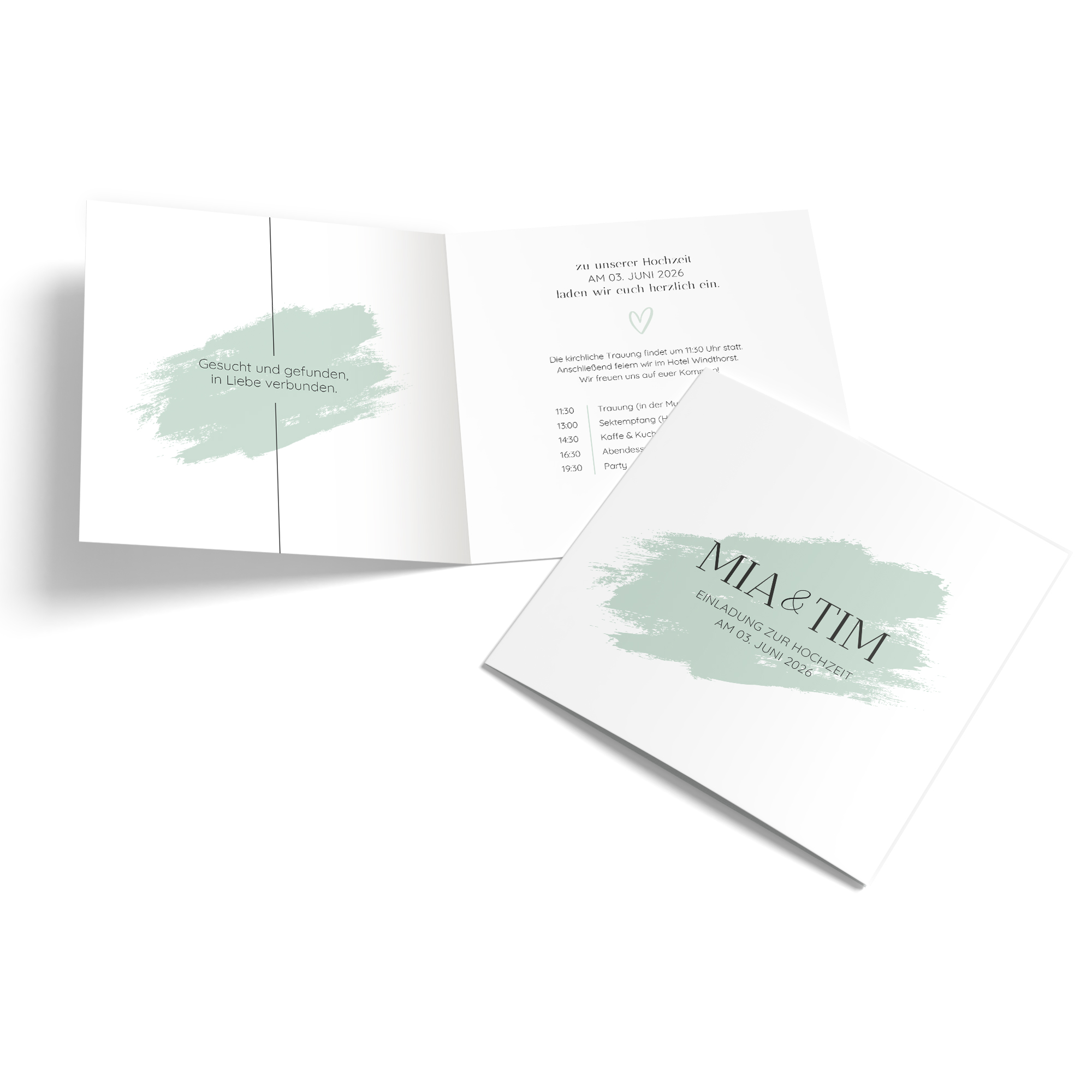 Klappkarte Quadratisch 148 x 148 mm - Minimalistisch "Mint Brush"