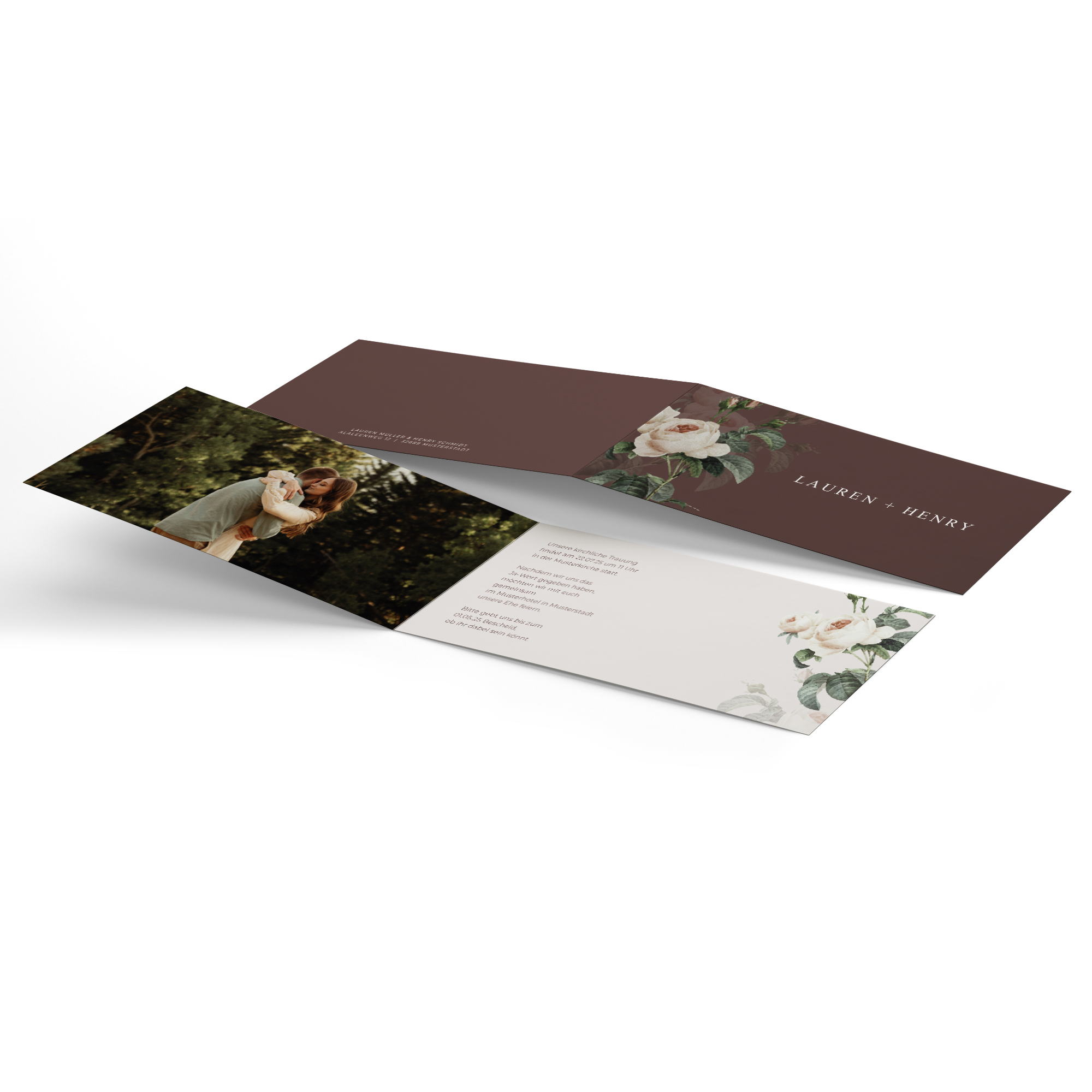 Klappkarte DIN lang im Querformat Floral - "Antique Rose"