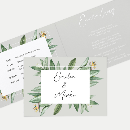 Klappkarte DIN A6 im Querformat - Greenery "Tropical Frame"