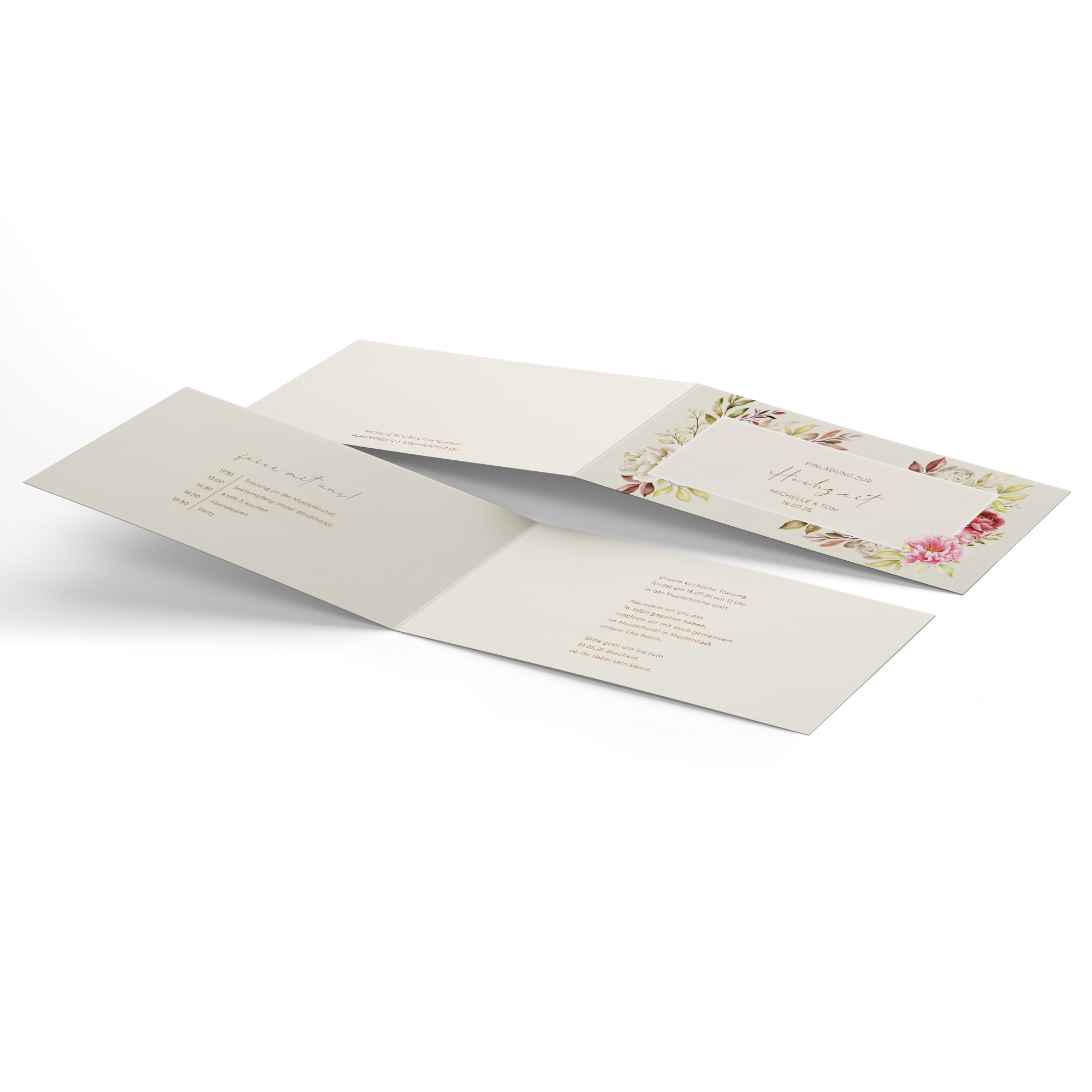 Klappkarte DIN lang im Querformat Floral - "Peony Bloom"