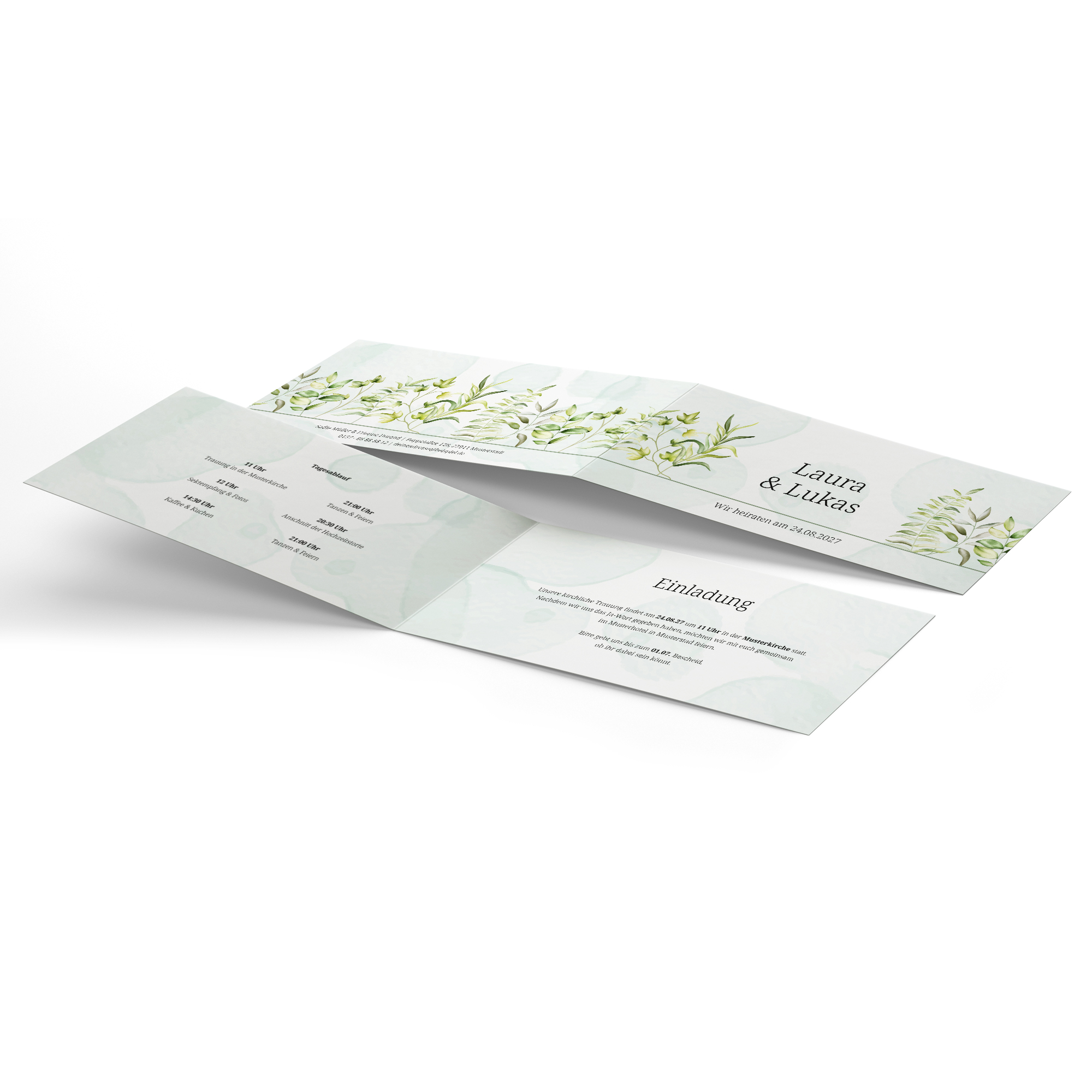 Klappkarte DIN lang im Querformat - Greenery "leaf light"